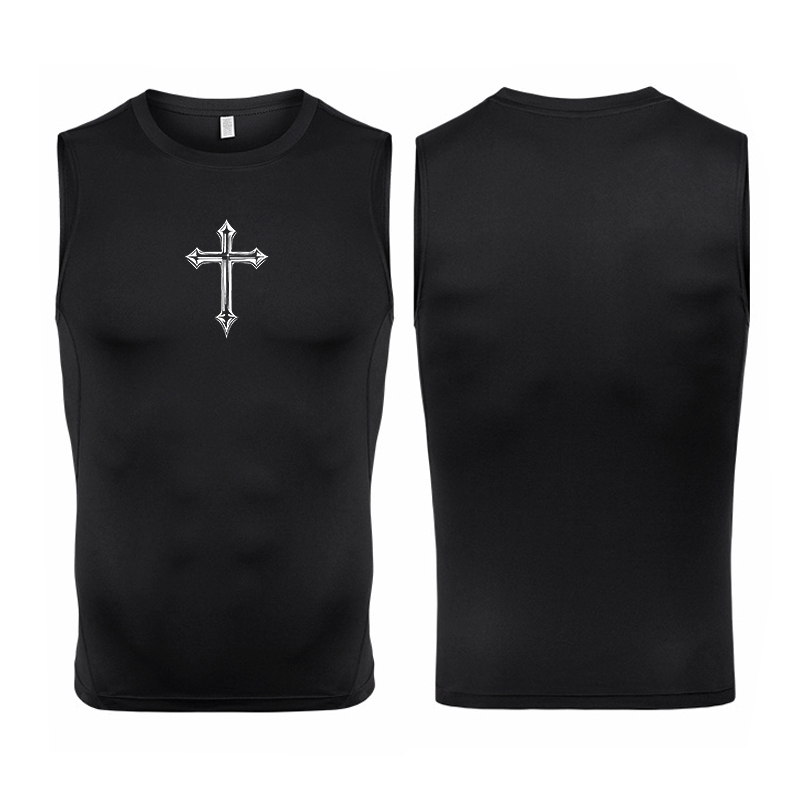 Crossfit Vest - Cross Print Mouwloze Compressie Shirt Voor
